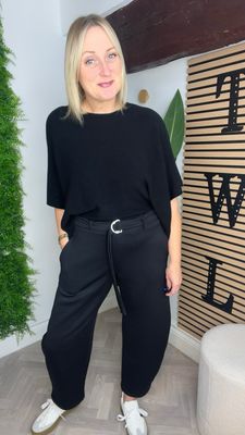 Belted Carrot Legged Scuba Trousers - Black