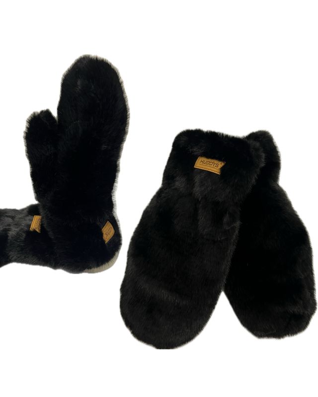 Faux Fur Mittens - Black