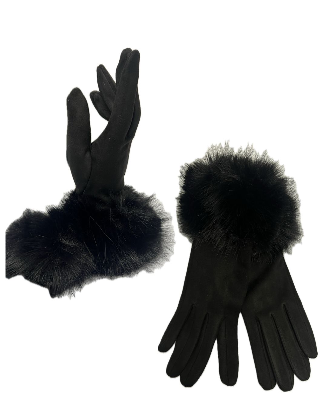 Faux Fur Trimmed Gloves - Black