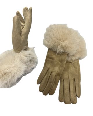 Faux Fur Trimmed Gloves - Camel