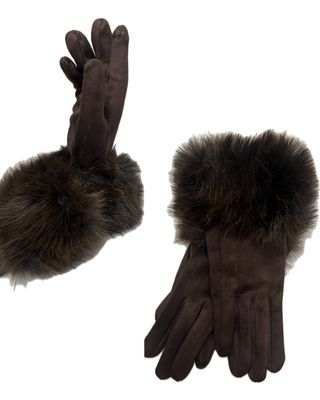 Faux Fur Trimmed Gloves - Chocolate