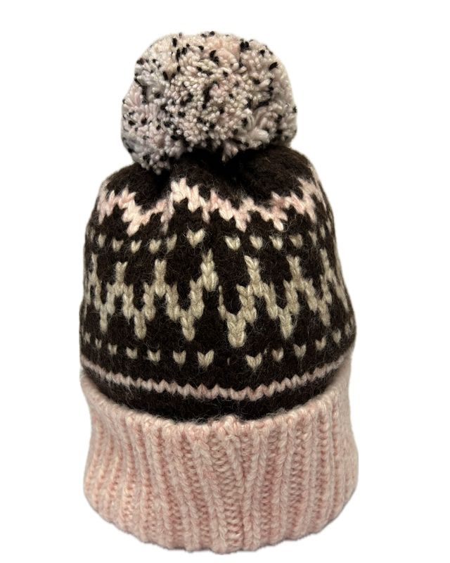Bobble Hat - Pink & Brown Mix