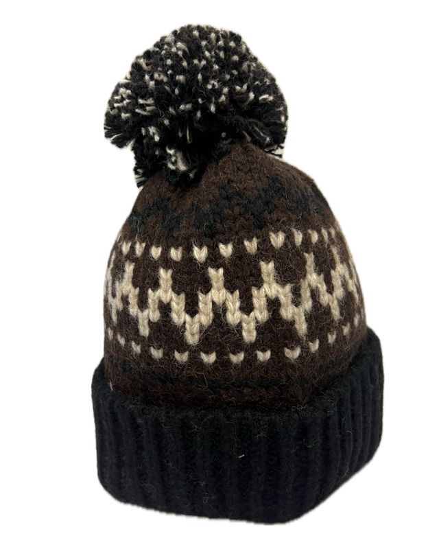Bobble Hat - Black & Brown Mix