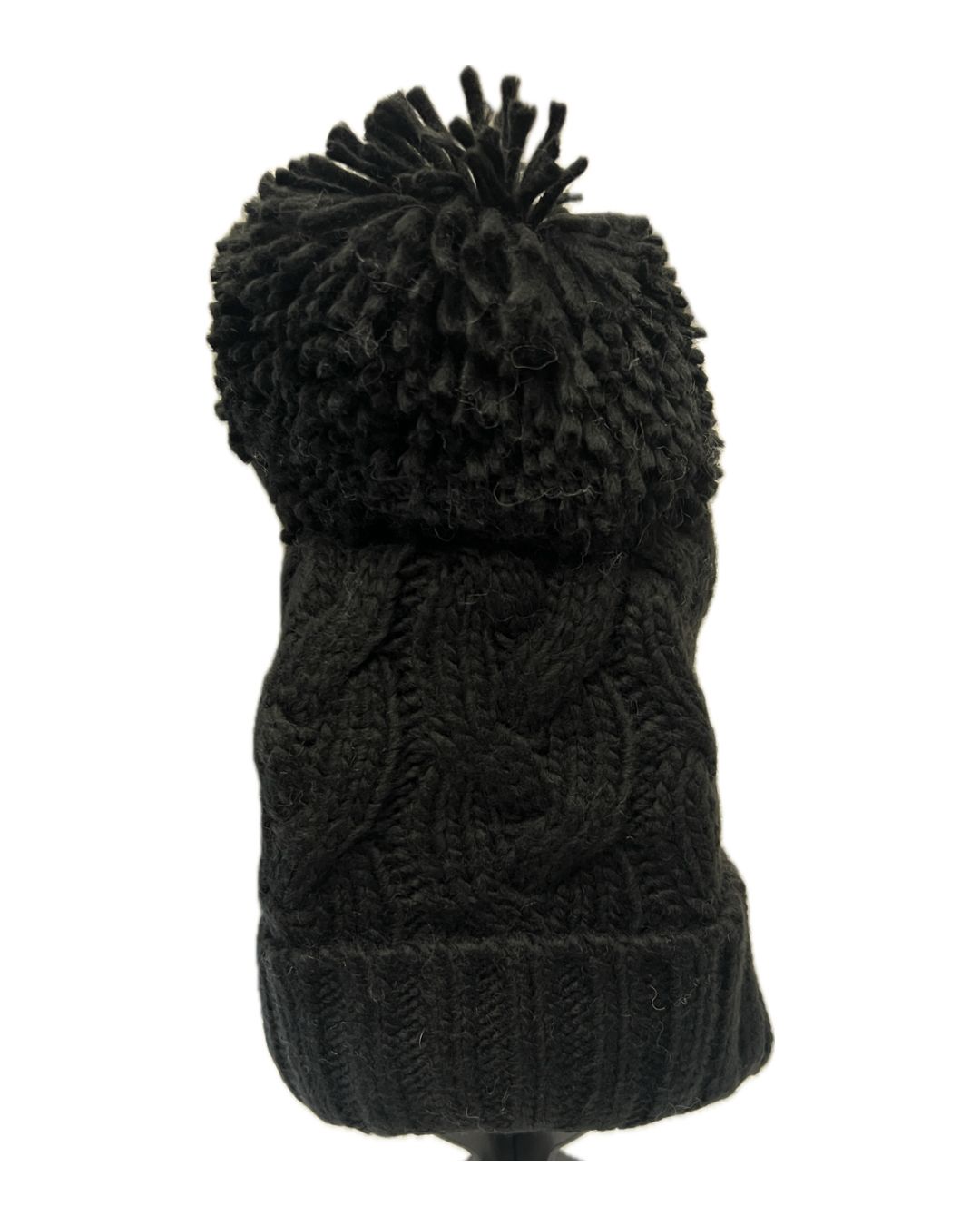 Cable Knit Bobble Hat - Black