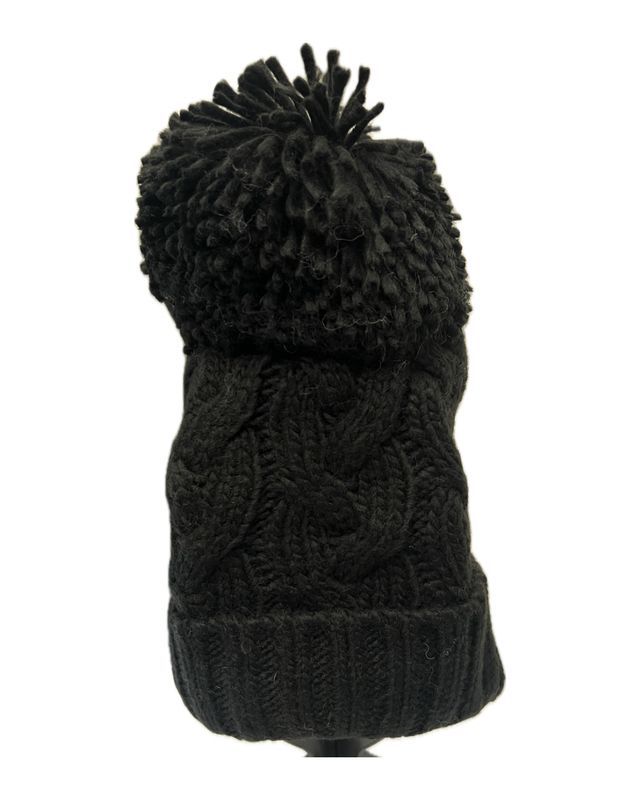 Cable Knit Bobble Hat - Black