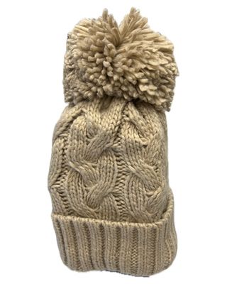 Cable Knit Bobble Hat - Camel