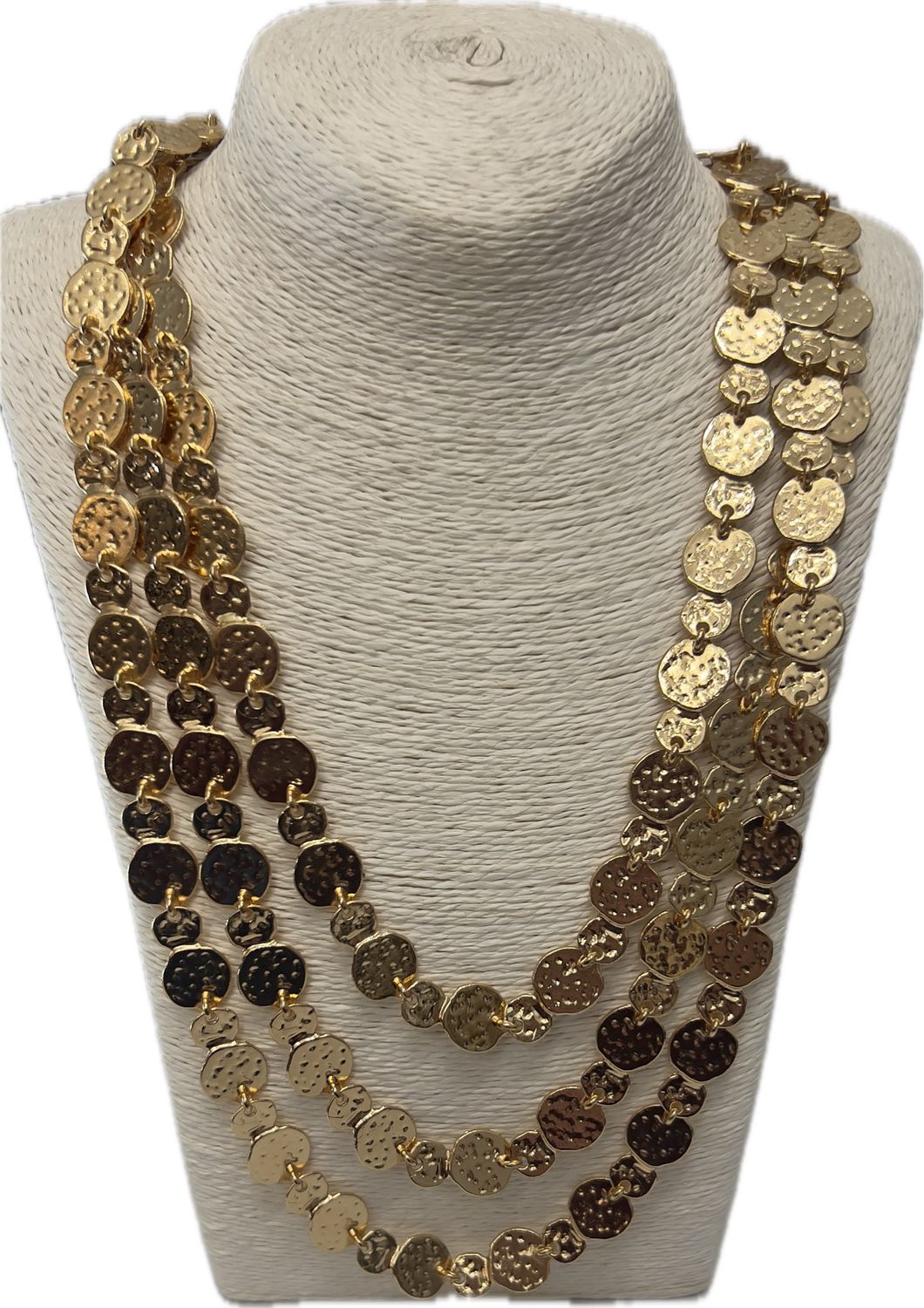 Hammered Disc Triple Necklace - Gold Hammered Disc Triple Necklace - Gold