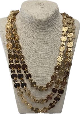 Hammered Disc Triple Necklace - Gold