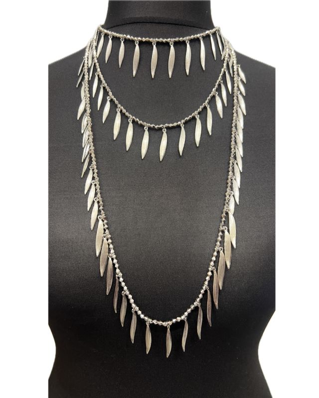 Triple Layer Single Clasp Necklace- Silver