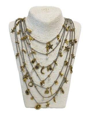 Multi Strand Necklace With Tiny Gold Charms Multi Strand Necklace With Tiny Gold Charms
