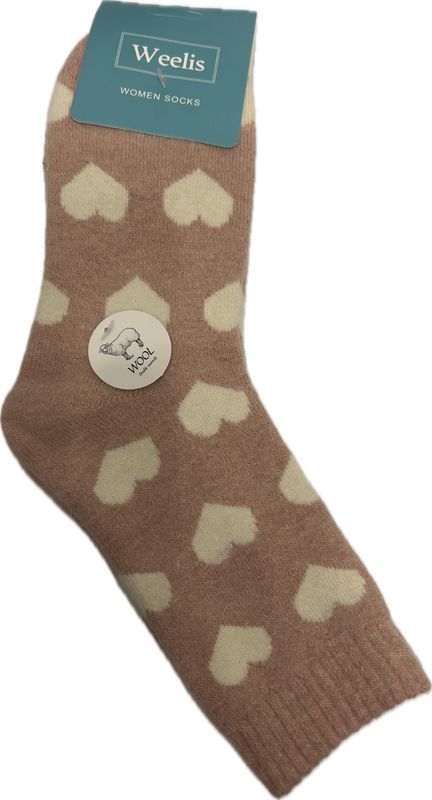 Wool Blend Socks - Heart Pink