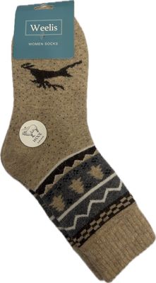 Wool Blend Socks - Reindeer Oatmeal / Black