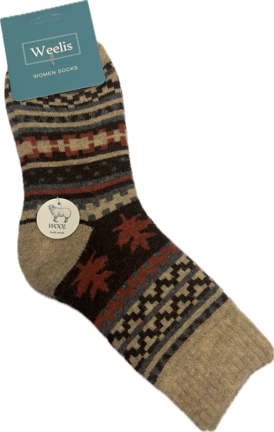 Wool Blend Socks - Fair Aisle Rust/Black
