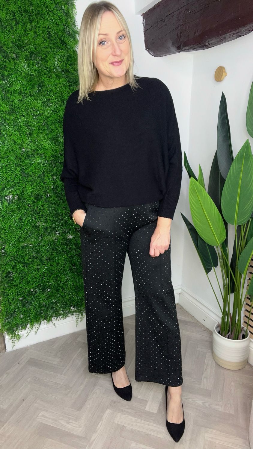 All Over Sparkle Straight To Wide Leg Scuba - Black All Over Sparkle Straight To Wide Leg Scuba - Black