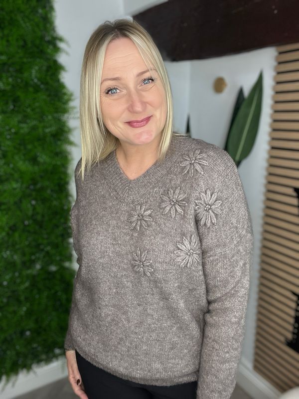 Raised Flower Detail Jumper - Mocha