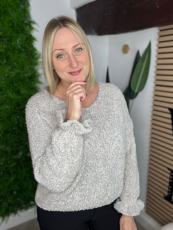 Borg Jumper With Scalloped Cuff Sleeves - Grey