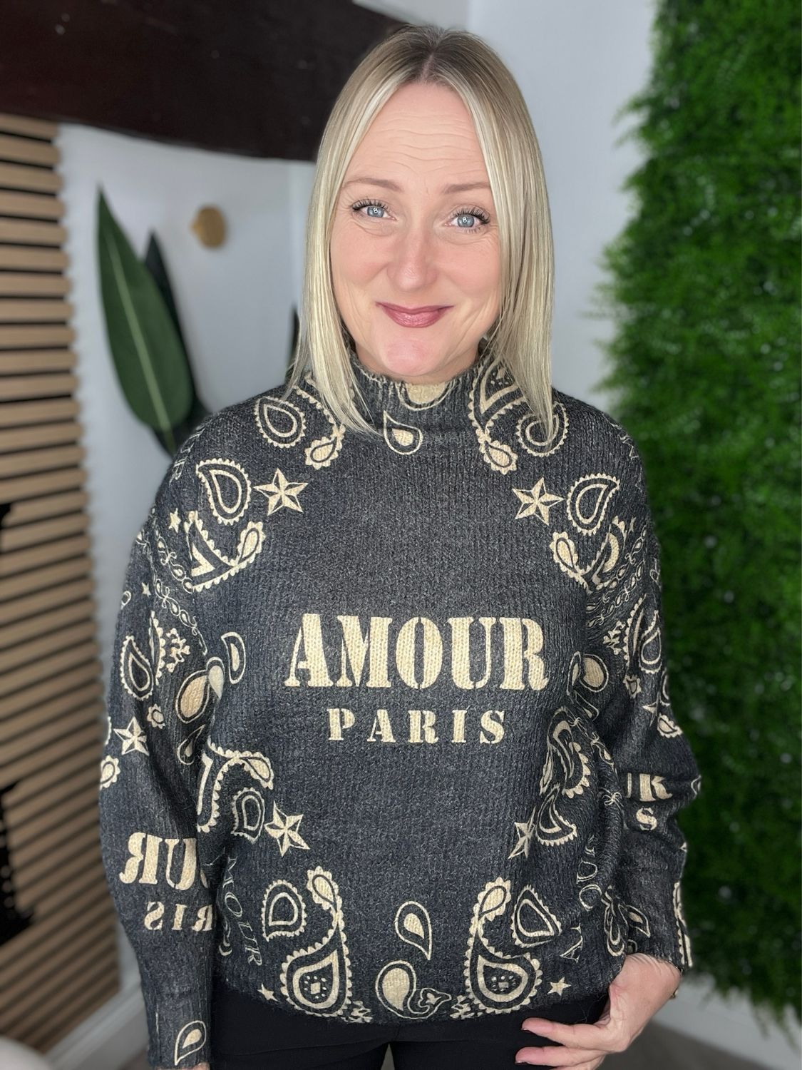Amour Paris jumper - Camel & Dark Grey