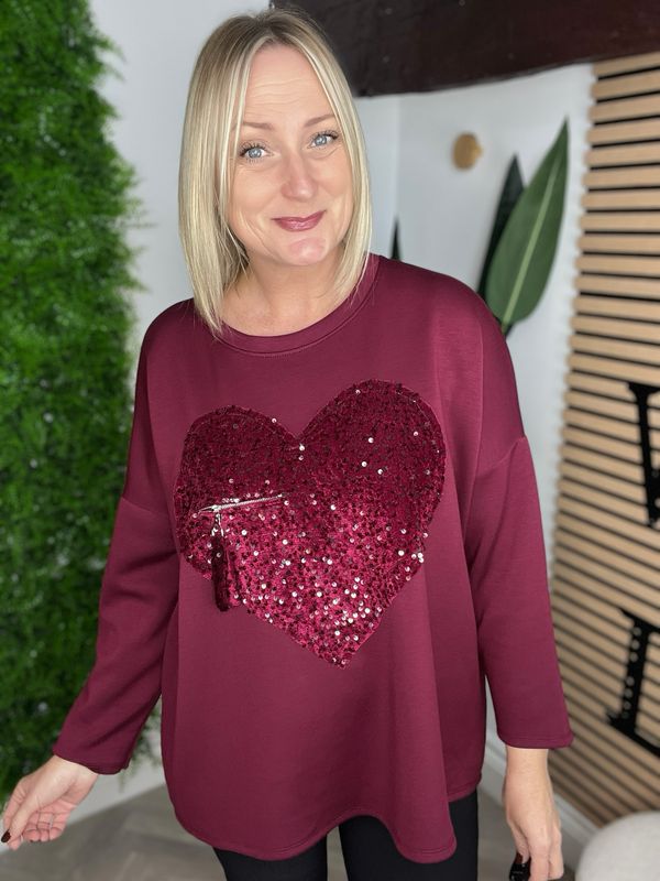 Sequin Heart Scuba Style - Wine