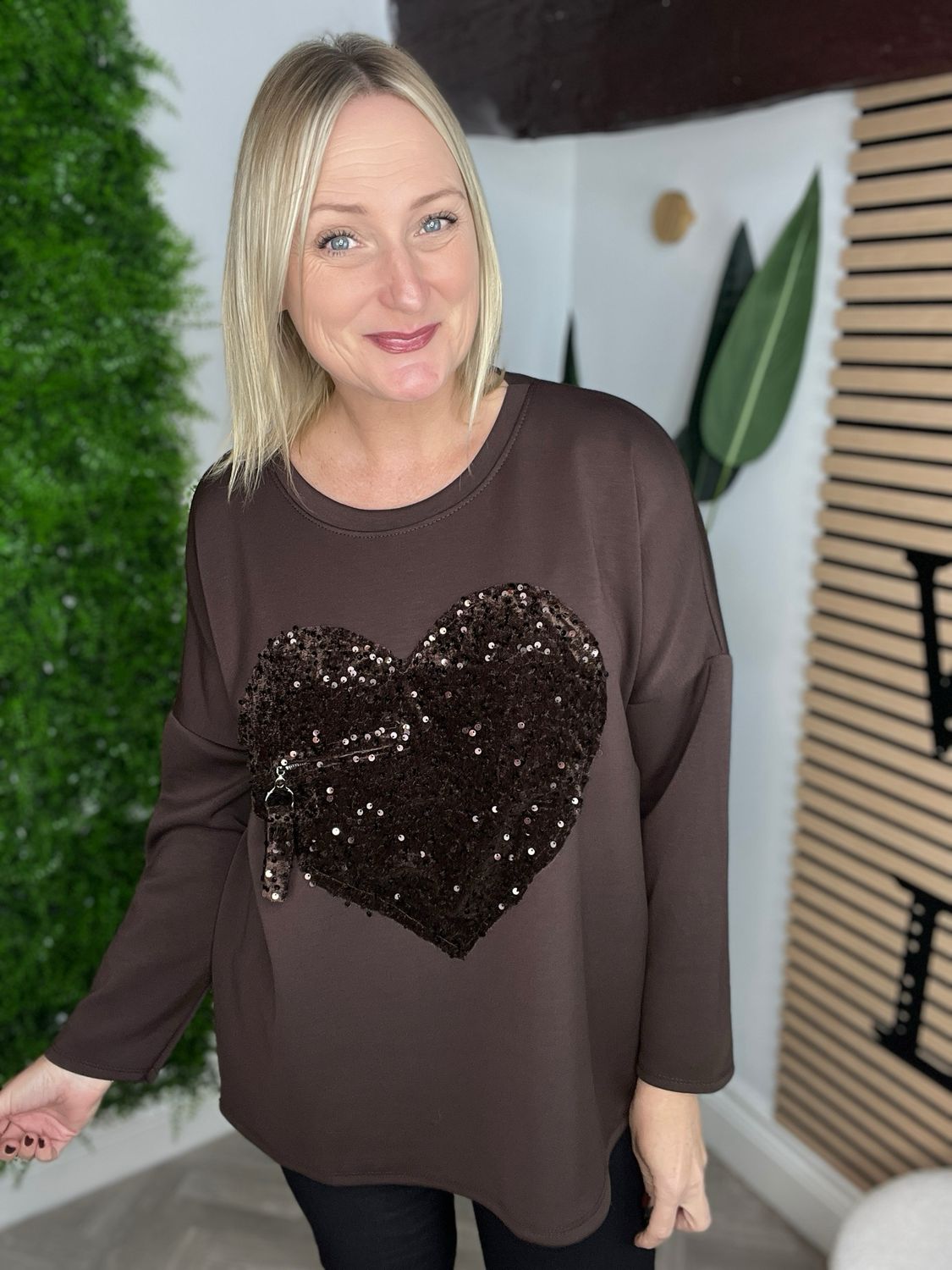 Sequin Heart Scuba Style - Chocolate Sequin Heart Scuba Style - Chocolate