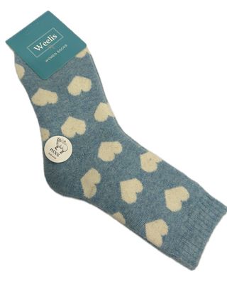Wool Blend Socks - Heart Blue