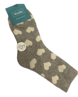 Wool Blend Socks - Heart Grey