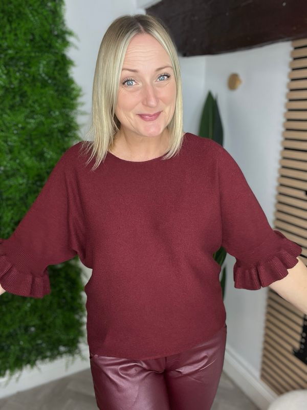 Scalloped Edges Jumper - Wine