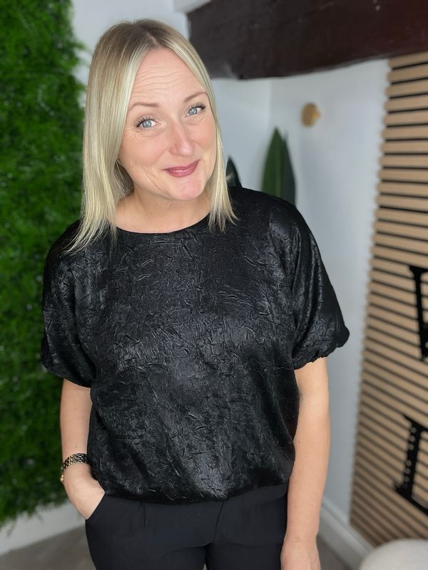 Textured Blouson Top - Black ( SALE NONE RETURNABLE )