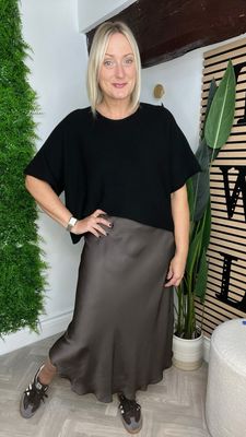 Bias Cut Silk Blend Skirt - Chocolate