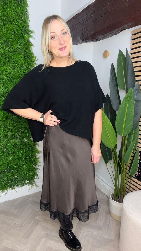 Bias Cut Silk Skirt With Lace Trim - Chocolate