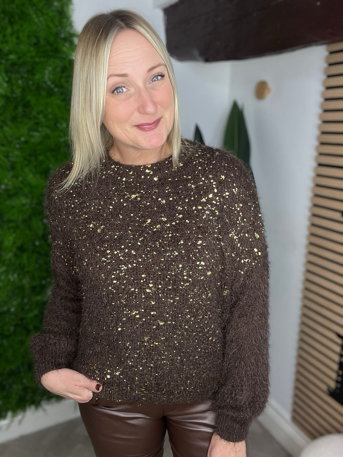 Gold Fleck Soft Jumper - Chocolate