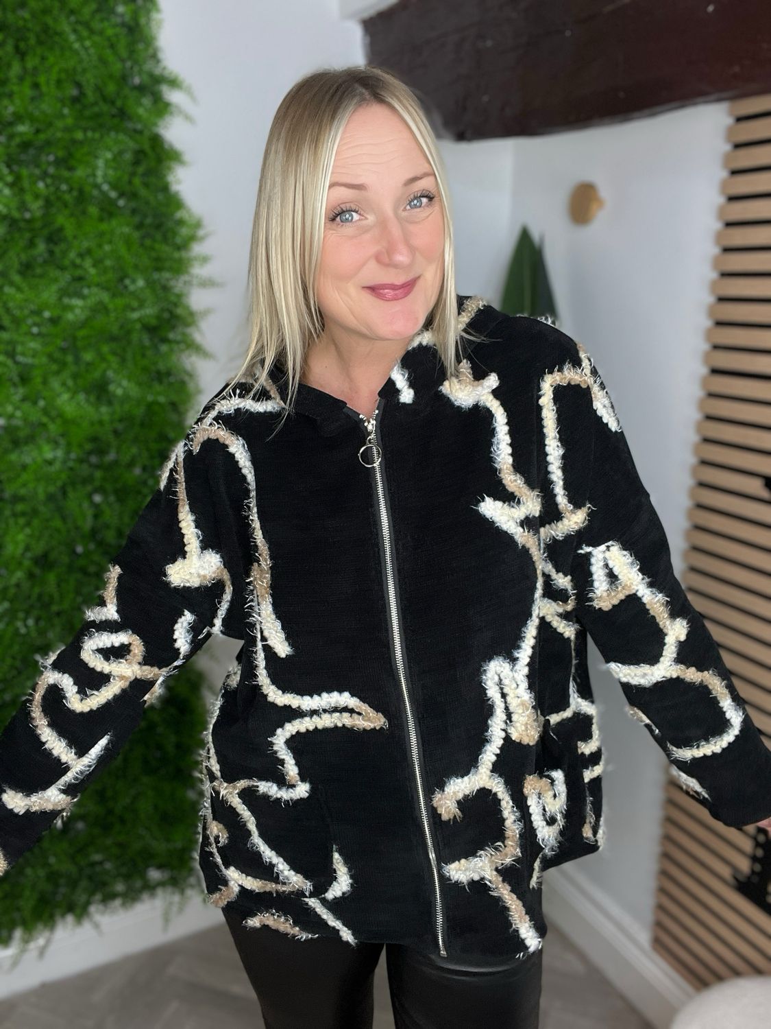 Corduroy Detailed Zip Jacket With Hood - Black Corduroy Detailed Zip Jacket With Hood - Black