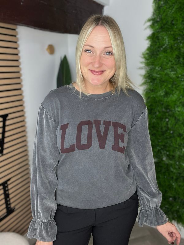 LOVE Vintage Grey top ( SALE NONE RETURNABLE )