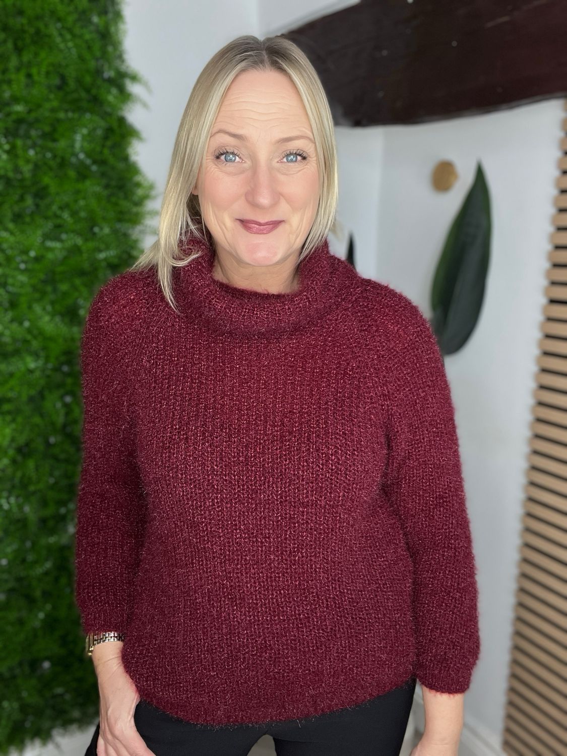 Eyelash Jumper Roll Neck - Wine