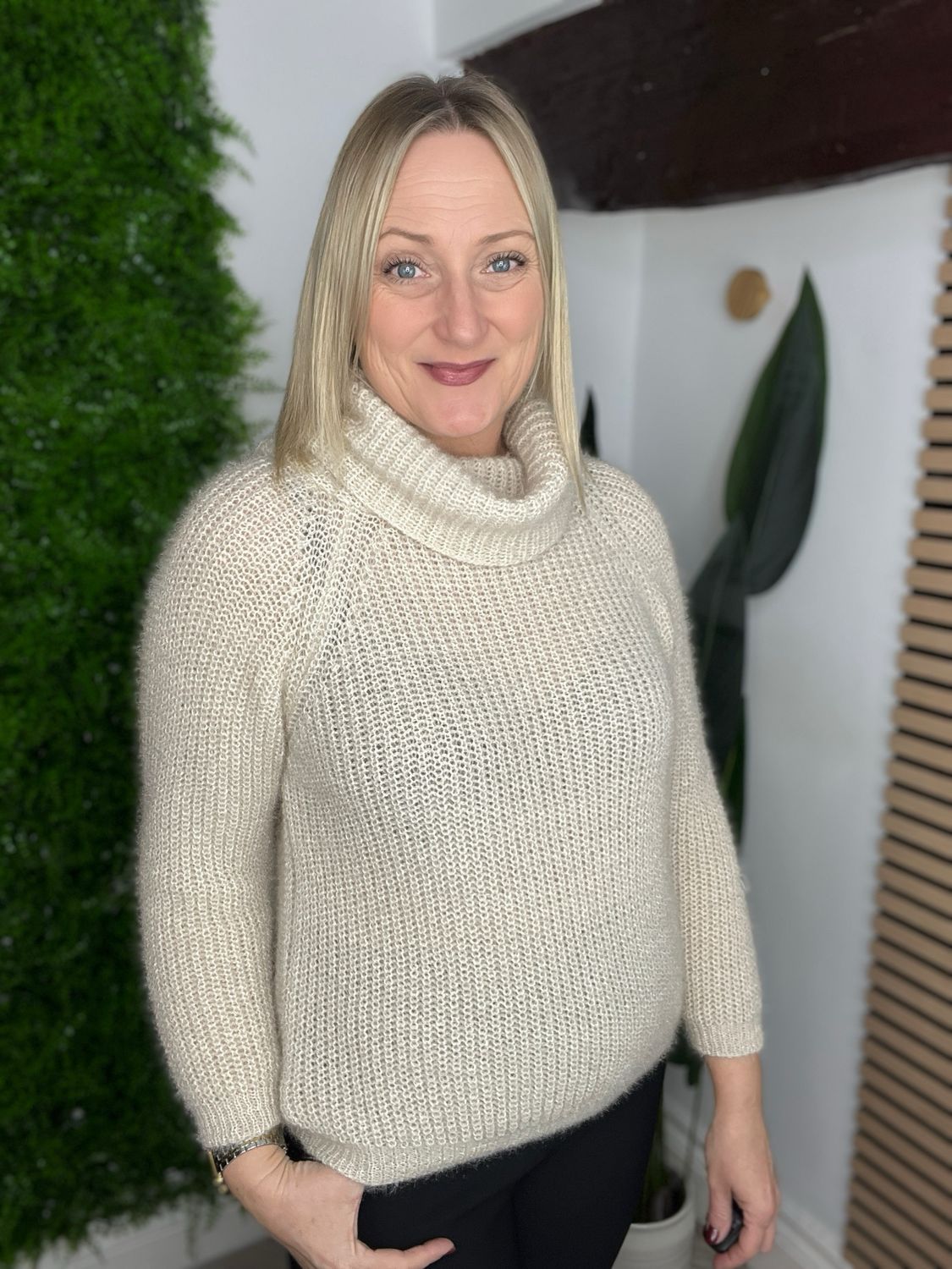 Eyelash Jumper Roll Neck - Ecru