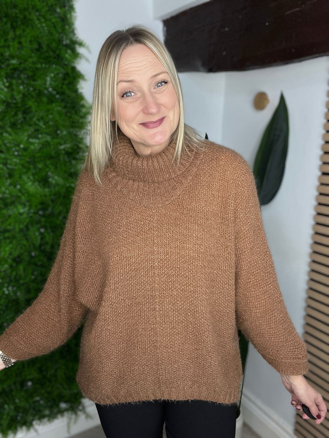 Eyelash Loose Hemline Jumper - Tan