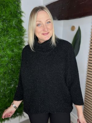 Eyelash Loose Hemline Jumper - Black