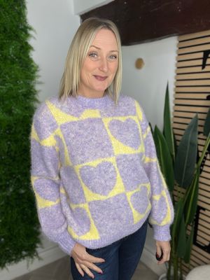 Heart & Square Jumper - Lilac & Soft Yellow