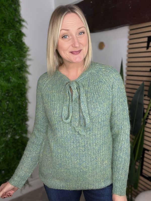 Pussy Bow Knit Jumper - Soft Green
