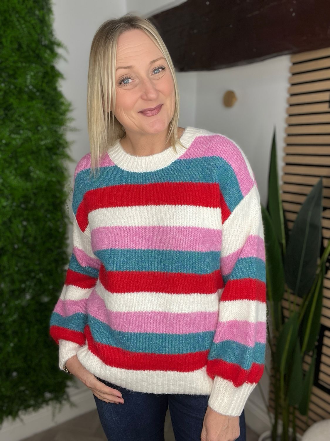 Bright Stripe Jumper - Teal Mix