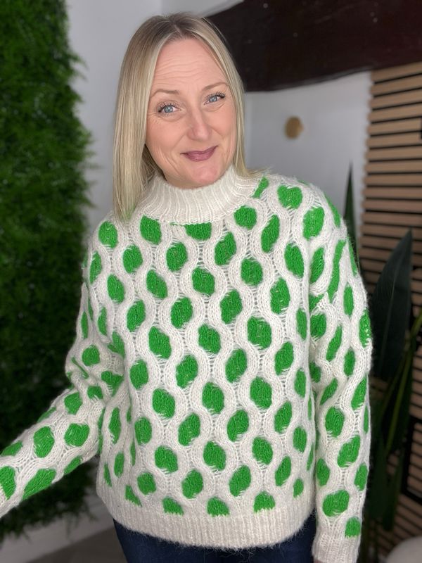 Cable Knit Spring Feel Jumper - Green & Cream