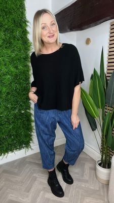 Soft Cotton Barrel Leg Jean - Mid Blue