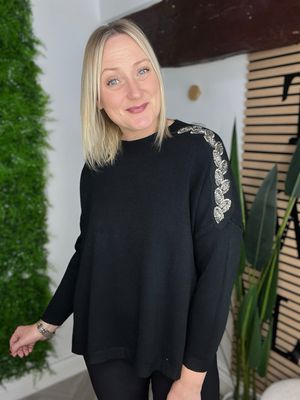 Crystal Leaf Detailed Jumper - Black