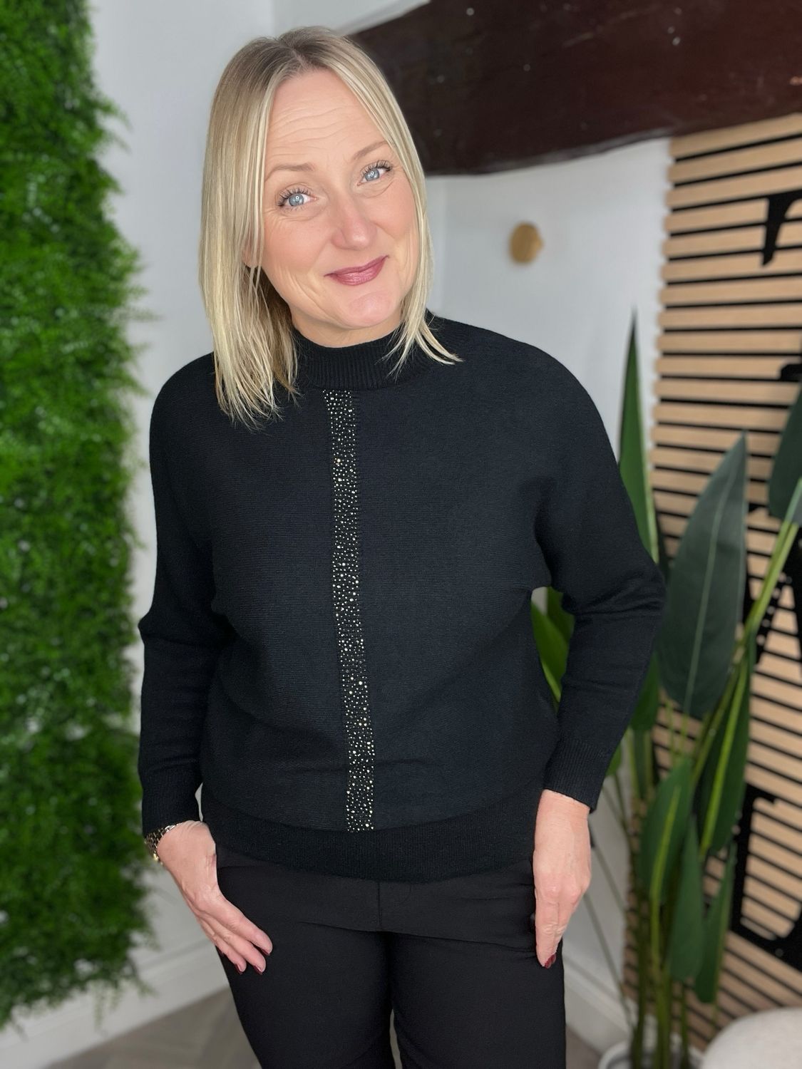 Vertical Crystal Soft Knit Jumper - Black Vertical Crystal Soft Knit Jumper - Black