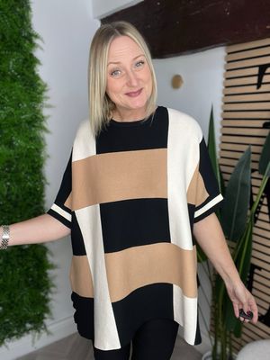 Shorter Sleeve Poncho Style Jumper - Ecru Mix