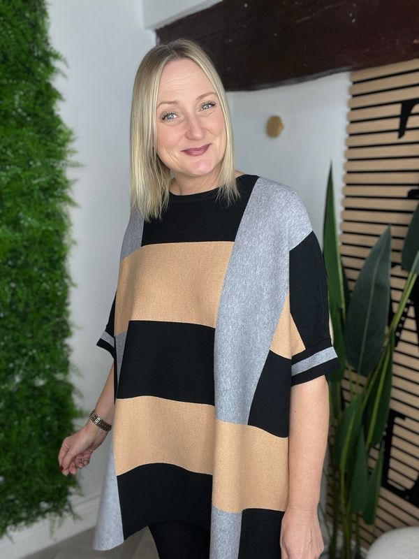 Shorter Sleeve Poncho Style Jumper - Grey Mix ( SALE NONE RETURNABLE )