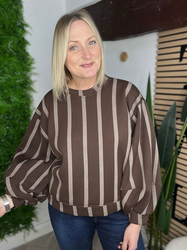 Scuba Puff Sleeve Sweatshirt- Chocolate & Taupe