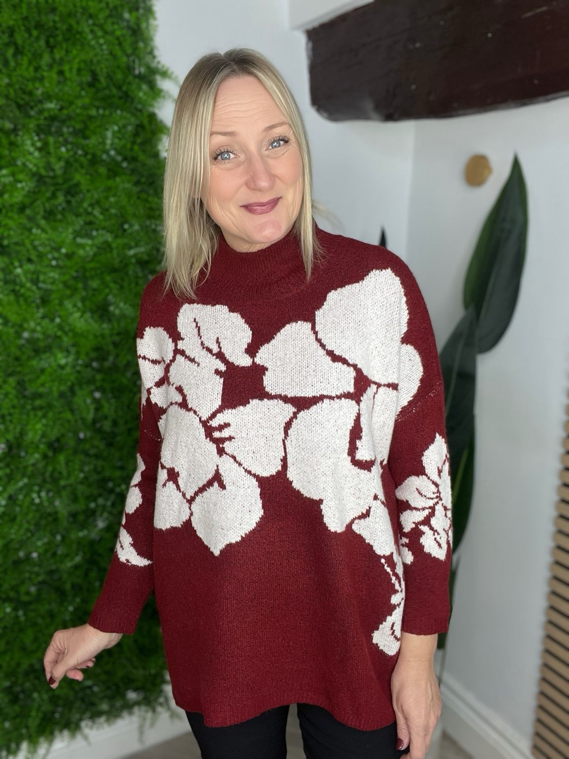 Soft Knit Abstract Rose Jumper - Wine Mix Soft Knit Abstract Rose Jumper - Wine Mix