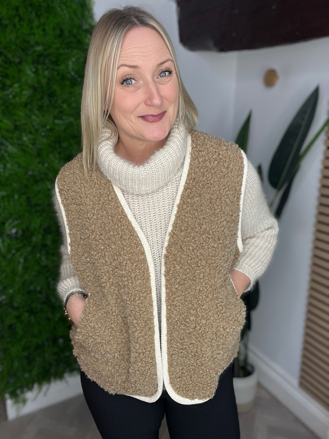 Boucle Waistcoat Edge To Edge - Camel ( SALE NONE RETURNABLE )