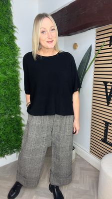 Tartan Large Turn Up Trousers - Black Wide Leg