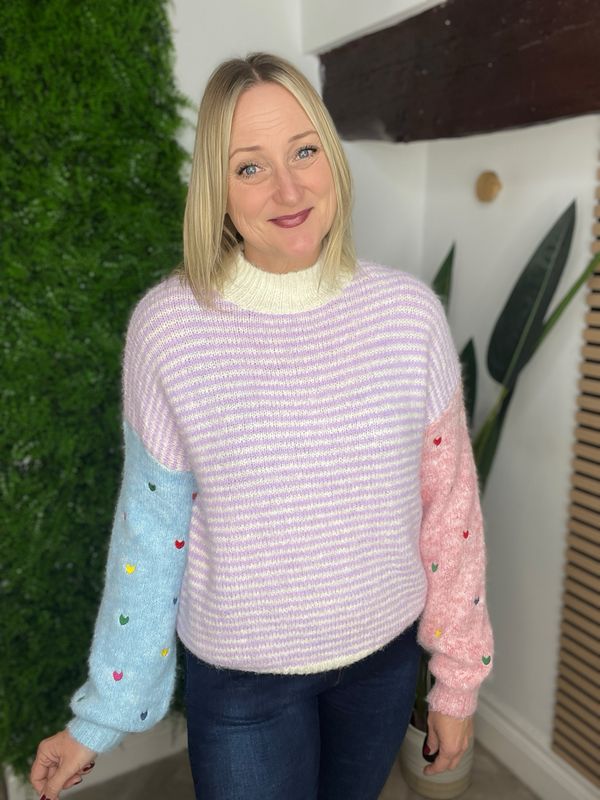 Pastel Spring Knit Jumper With Hearts